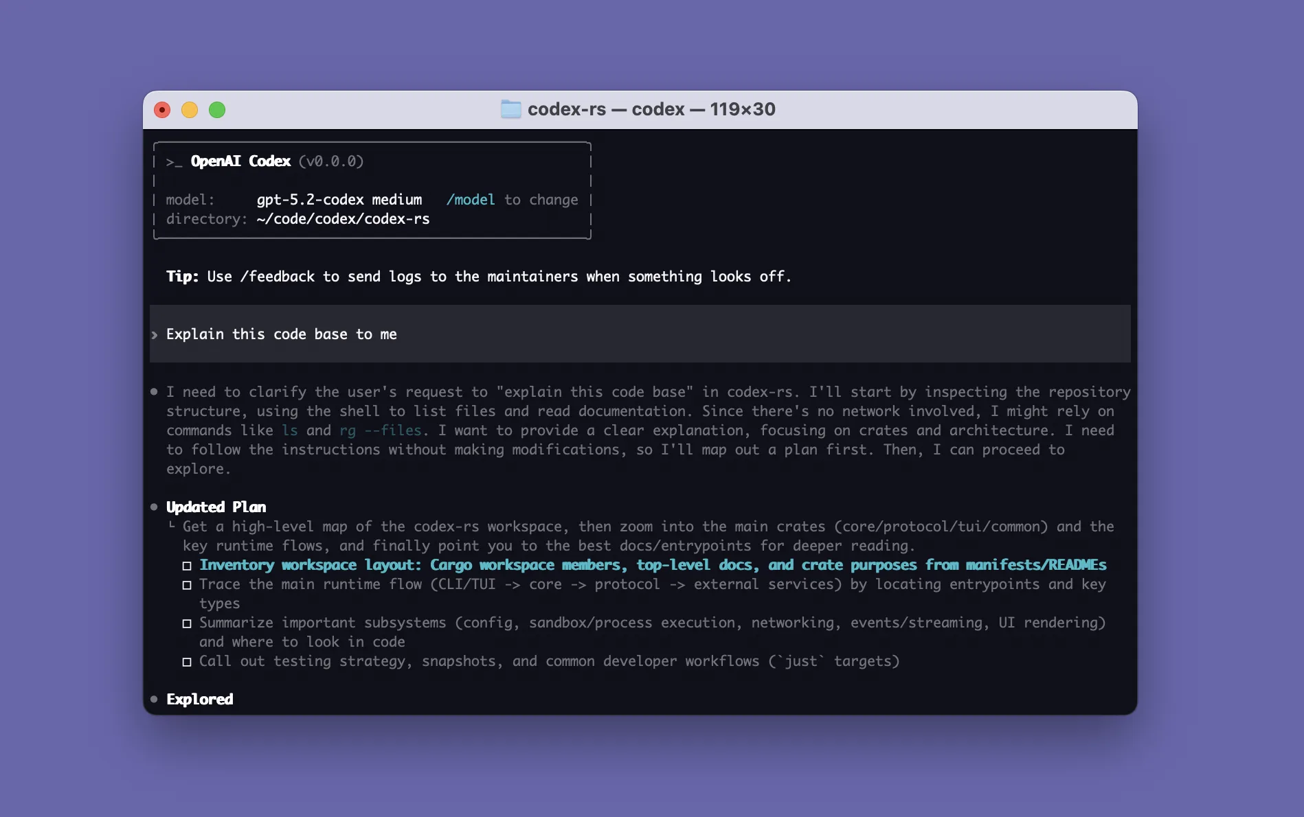 Codex CLI 启动界面：官方仓库 README 提供的终端界面截图